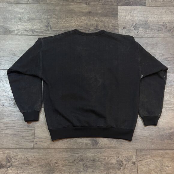 Vintage 90s Fuzzy Stonewash Native American Black Distressed Sweatshirt - Small - Picture 6 of 8